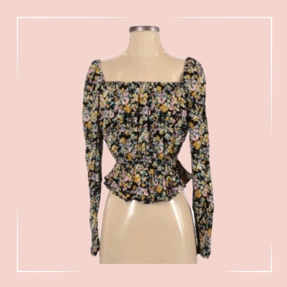 Ten Sixty Sherman Floral Blouse | Crop Top, Square Neck, Long Sleeves - Picture 2 of 3
